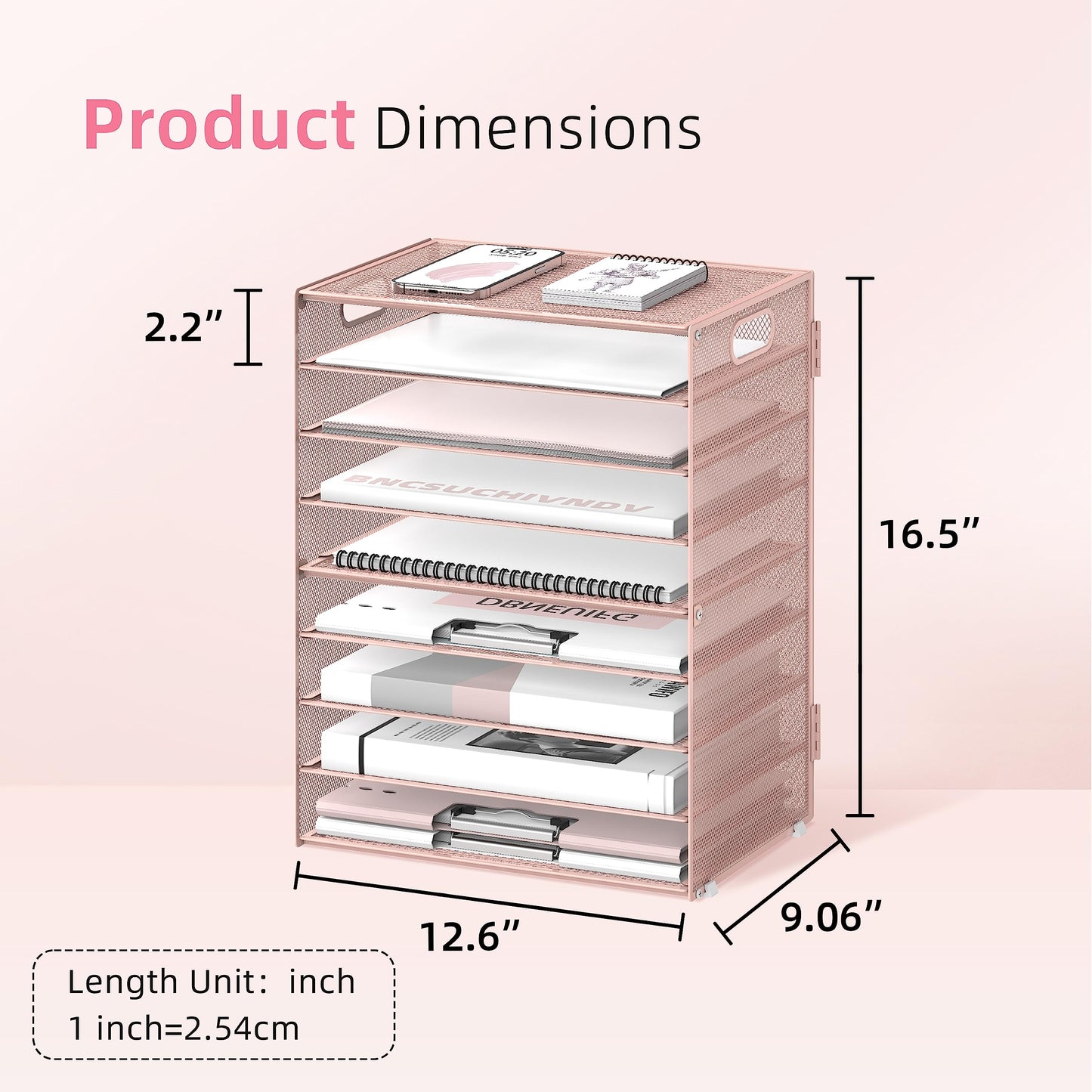 DALTACK 9-Tier Paper Letter Tray Desk Organizer with Handles, Mesh File Holder Organization, Paper Sorter Desk Organizer for Office Home School,Pink