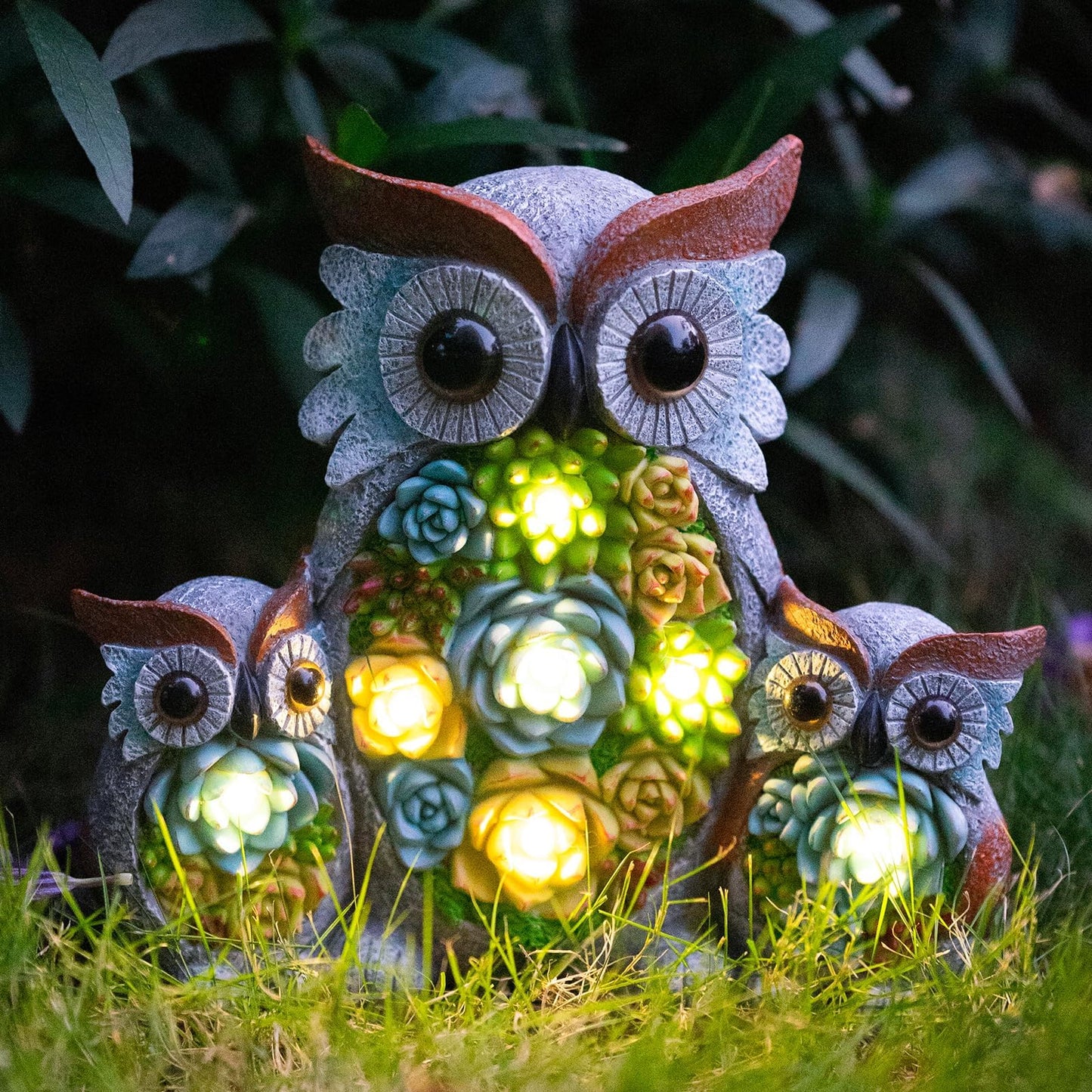 Candieslife Solar Garden Statue Lights Owl Figurine with LED Lights, Outdoor Garden Succulent Ornaments Waterproof Decoration for Outside Patio Yard Lawn Decor
