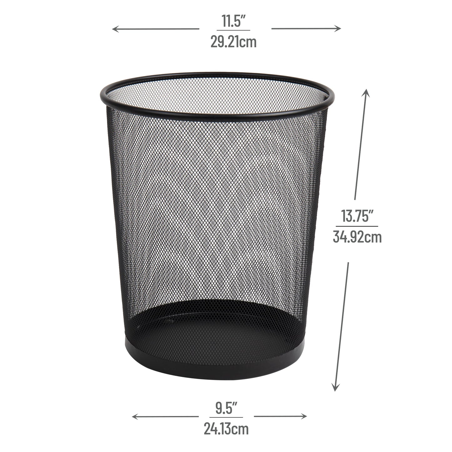 Mind Reader Mesh Trash Can, Set of 3, Waste Paper Basket, Round, Office, Metal Mesh, 11.5" L x 11.5" W x 13.75" H, Black