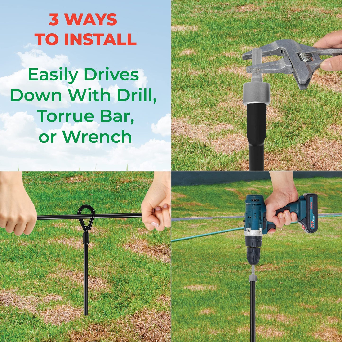 VASGOR 20” Ground Anchors (8pcs) Easy to Use with Drill, 3" Helix Diameter, Heavy Duty Anchor Hook for Camping Tent, Canopies, Car Ports, Sheds, Swing Sets, Securing Animals – Black Powder Coated