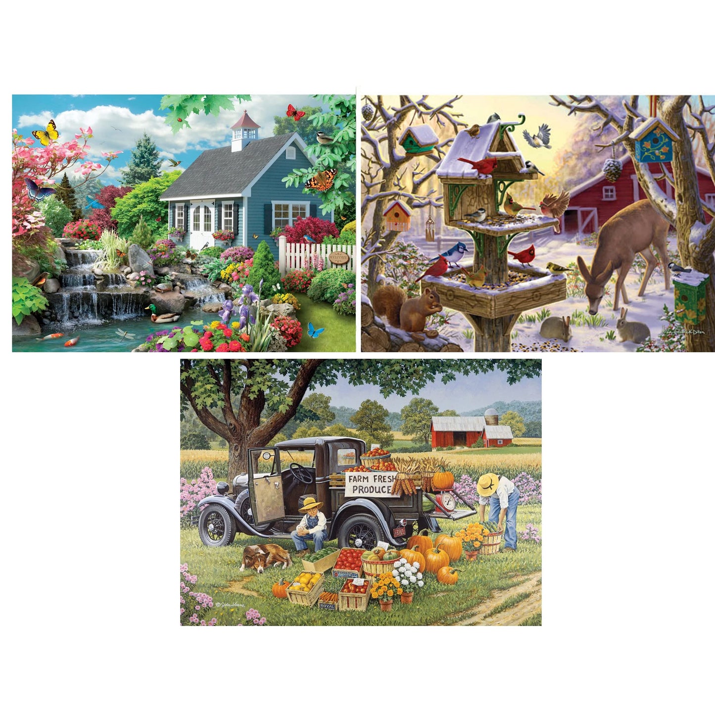Bits and Pieces - Value Set of Three (3) 50 Piece Jigsaw Puzzles for Adults - Each Puzzle Measures 38 cm x 48 cm - 50 pc Dream Landscape, Sunrise Feasting, Home Grown Jigsaws by Artist Various Artists