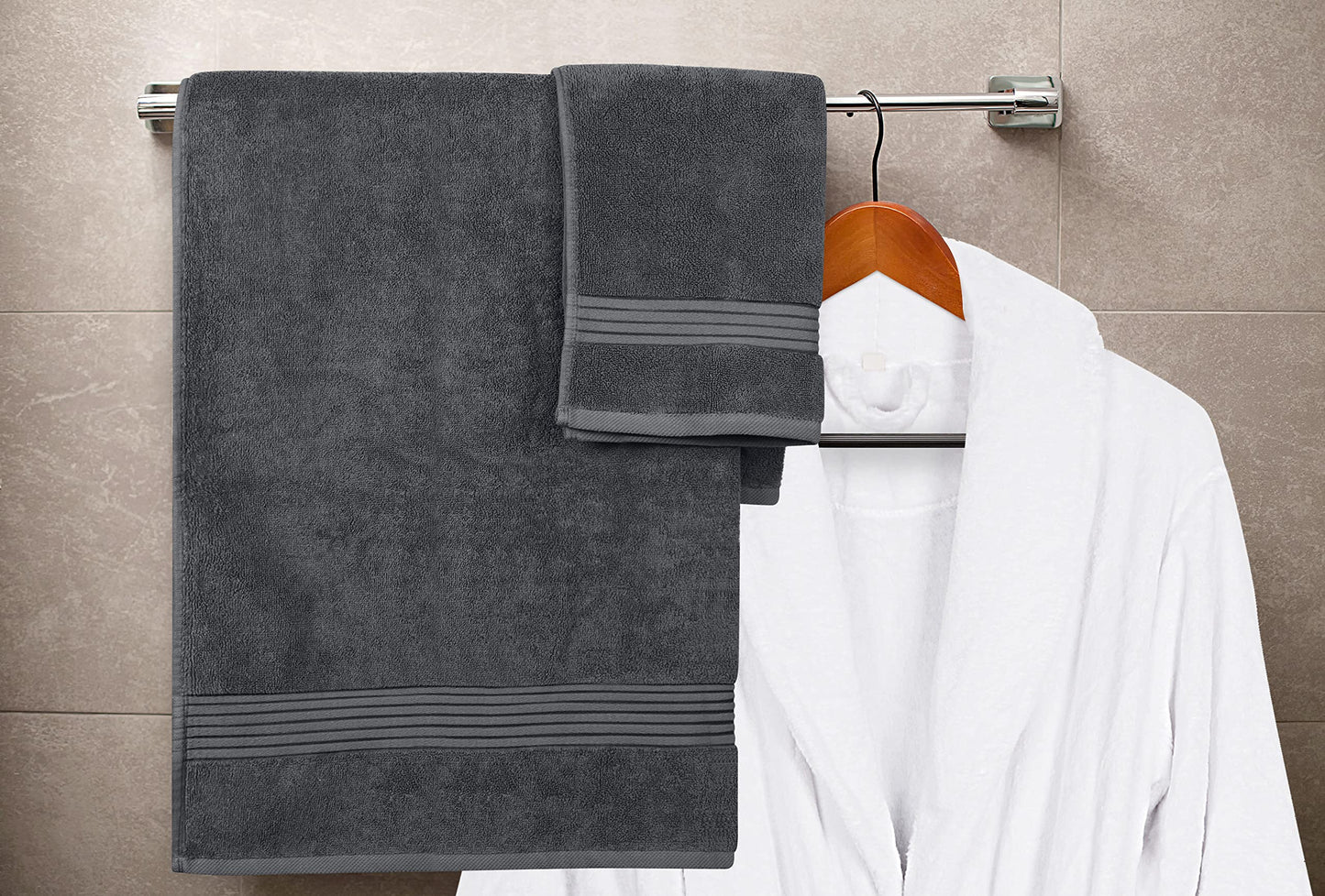 Utopia Towels 8 Piece Premium Towel Set, 2 Bath, 2 Hand, and 4 Washcloths,100% Ring Spun Cotton, Super Soft and Highly Absorbent, Grey