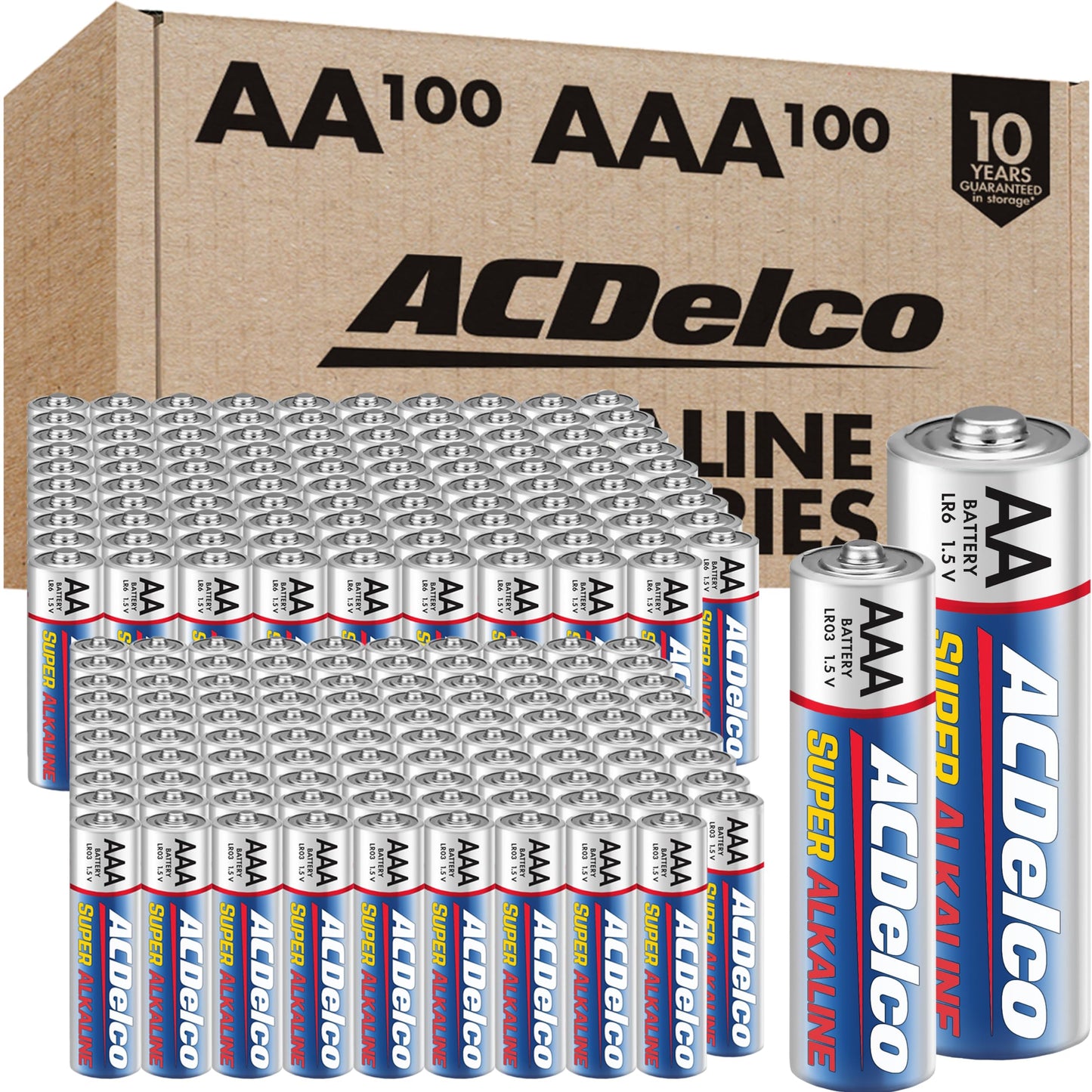 ACDelco AA and AAA 200-Count Combo Pack Super Alkaline Batteries, 100-Count Each, 10-Year Shelf Life, Reclosable Packaging