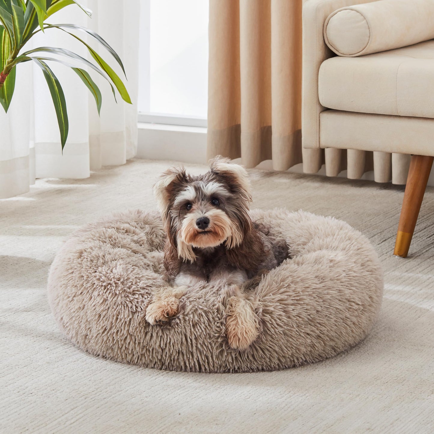 Calming Dog Bed & Cat Bed, Anti-Anxiety Donut Dog Cuddler Bed, Warming Cozy Soft Dog Round Bed, Fluffy Faux Fur Plush Dog Cat Cushion Bed for Small Medium Dogs and Cats (20"/24"/27"/30")