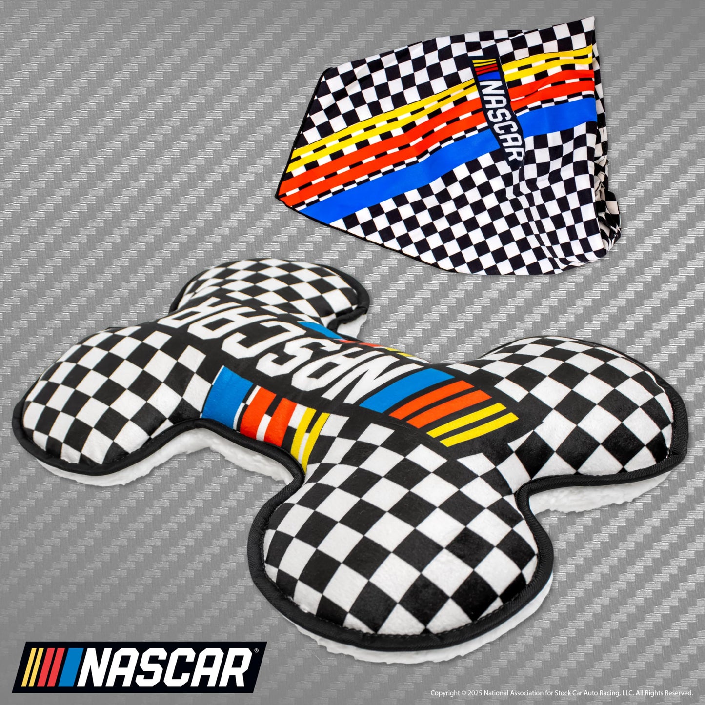 design LAB, Inc. NASCAR Official Merchandise | Medium Sherpa Bone Dog Toy with Squeaker & NASCAR Dog Bandana | Plush Dog Toy for Snuggling, Tossing & Chewing | Official NASCAR Pet Gift Set