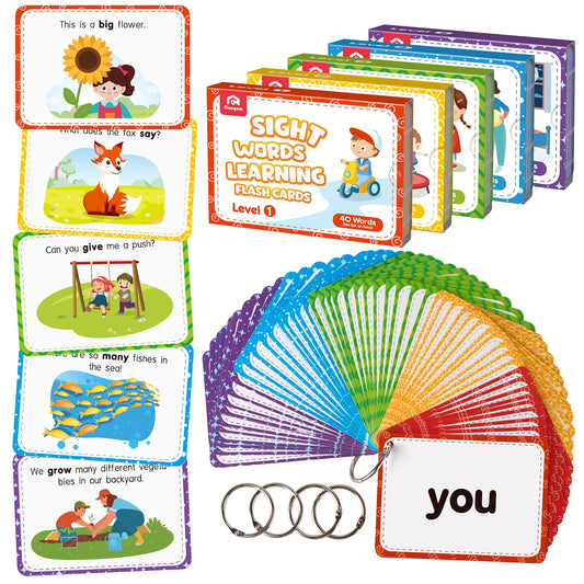 Coogam Sight Words Educational Flashcards - 220 Dolch Sightwords Game with Pictures & Sentences,Literacy Learning Reading Cards Toy for Kindergarten,Home School Kids