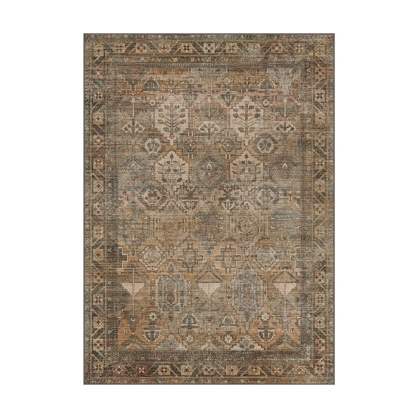 Bavni Area Rug 5x7 Washable Rug for Living Room Bedroom Dining, Washable Vintage Distressed Print Carpet, Ultra-Thin Chenille Low Pile Lightweight Rug with Non Slip Backing, Sepia