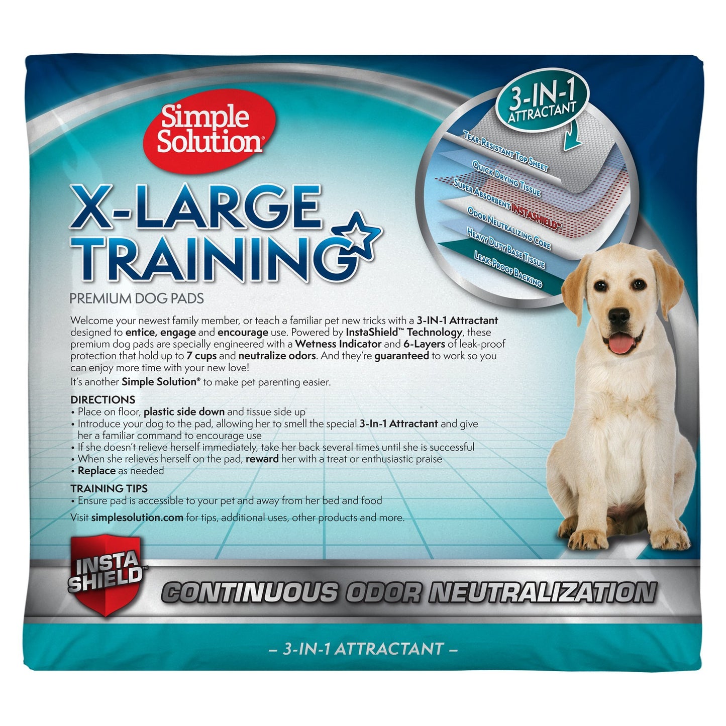 Simple Solution Training Puppy Pads | Extra Large, 6 Layer Dog Pee Pads, Absorbs Up to 7 Cups of Liquid | 28x30 Inches, 50 Count