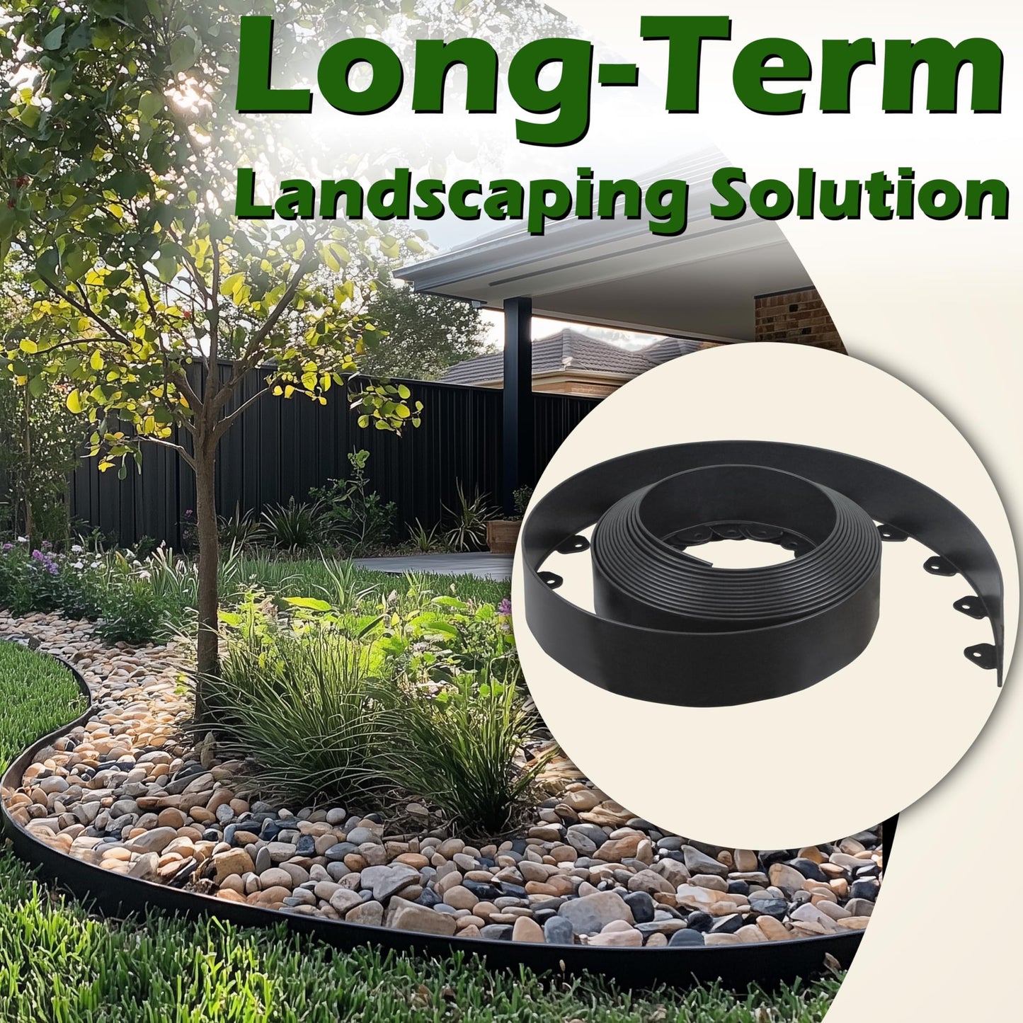 Gardzen Landscape Edging Kit, 40-Foot Long, 3-Inch Tall Garden Edging Border for Flower Beds, Tree Rings, Pathways, Includes 40 Spikes
