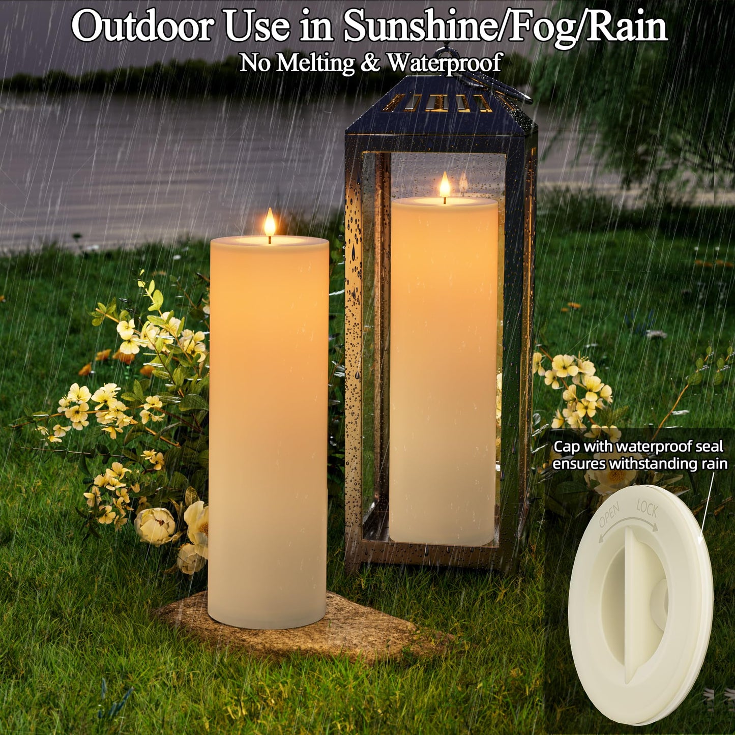Outdoor Candles with Timer Waterproof 14" x 4" Large Flameless Pillar Candles Battery Operated LED Candles Flickering with Remote Control Timer for Porch Patio Table Lantern Christmas 2 Pcs