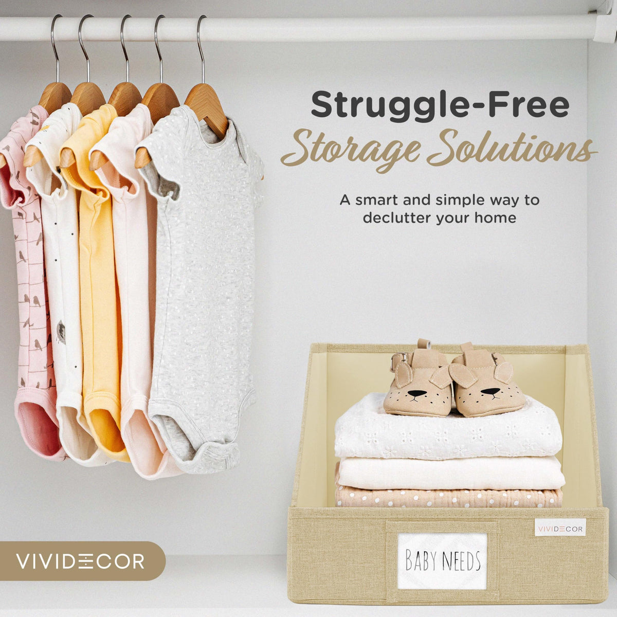 VIVIDECOR Trapezoid Storage Bins – 3-Pack Closet Shelf Organizer & Baskets, Open Front Bin for Shelves, Foldable Fabric Basket for Clothes, Cube Storage Bins, Towel, Clothing Shelf (Beige, 3 Pack)