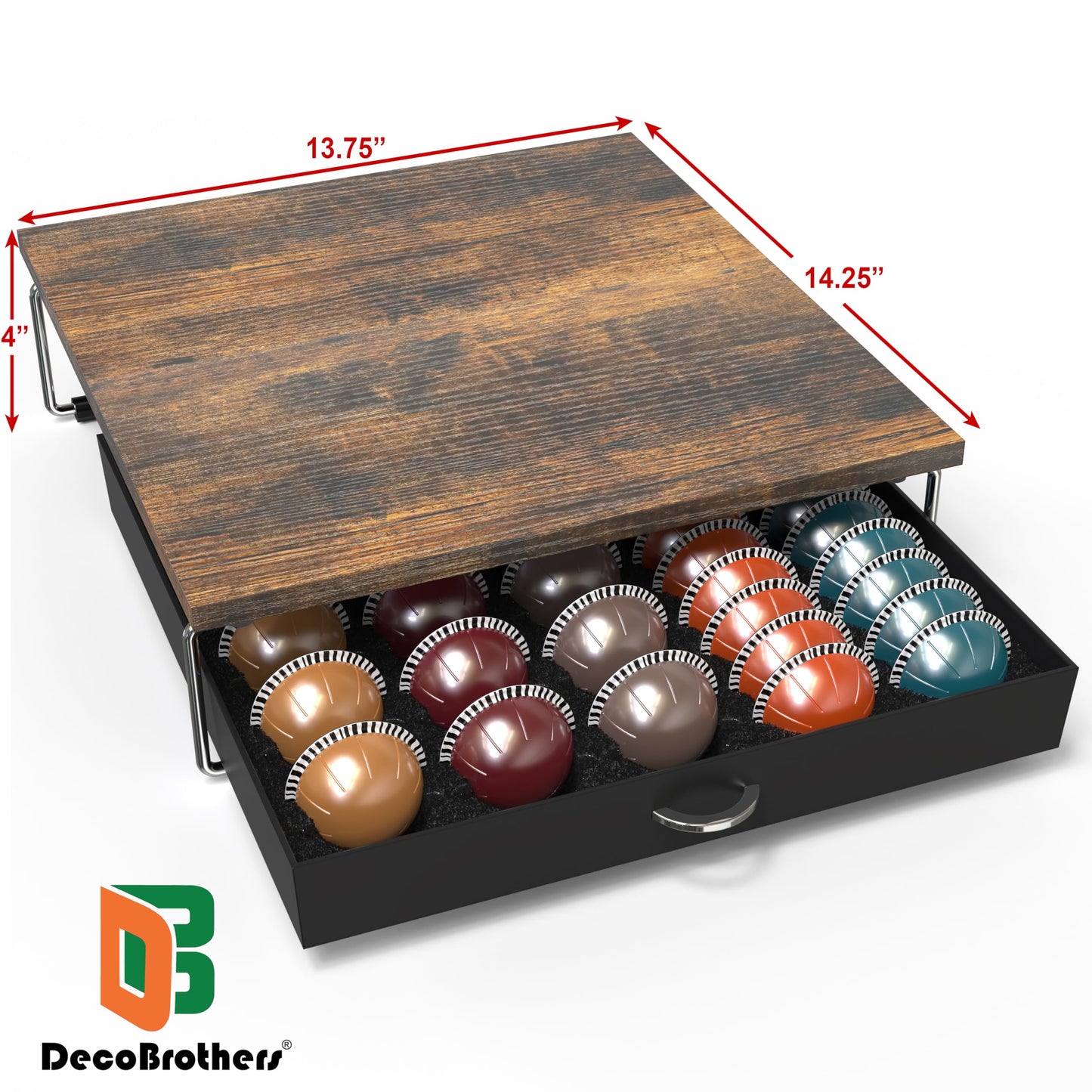 DecoBrothers Supreme Vertuoline Drawer, Holds with 30 Big or 60 Small Vertuoline Pods, Rustic Brown