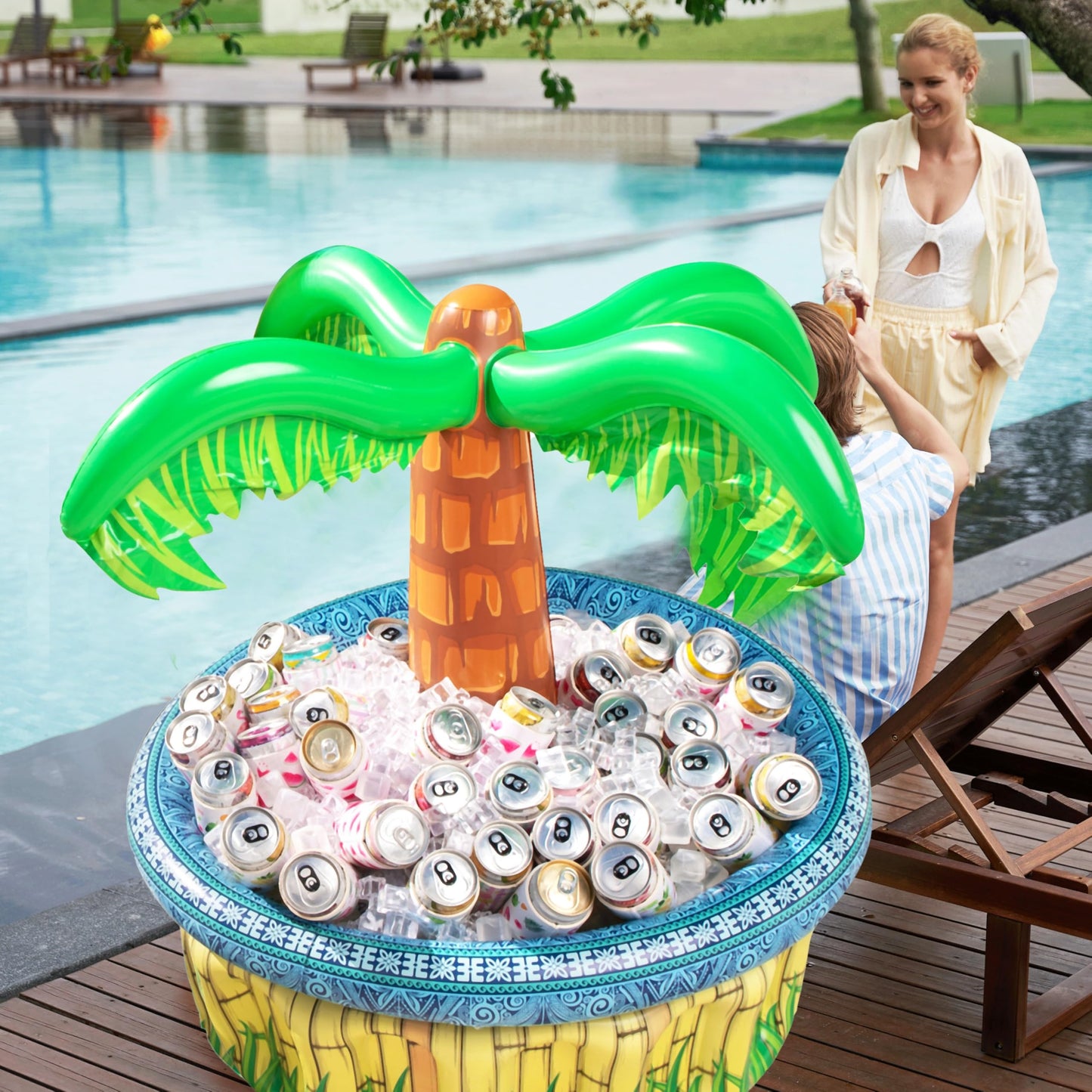 JOYIN 28” Inflatable Palm Tree Cooler, Luau Hawaiian Tropical Beach Themed Decorations, Blow Up Palm Trees Cooler Outdoor Party Supplies, Kids Adults Birthday Party Décor