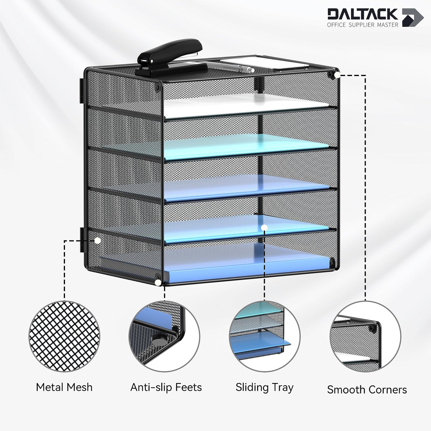 DALTACK Desk Organizer for Desk, 5-Tier Paper Organizer Tray, Letter Tray Storage for Home Office School, Black