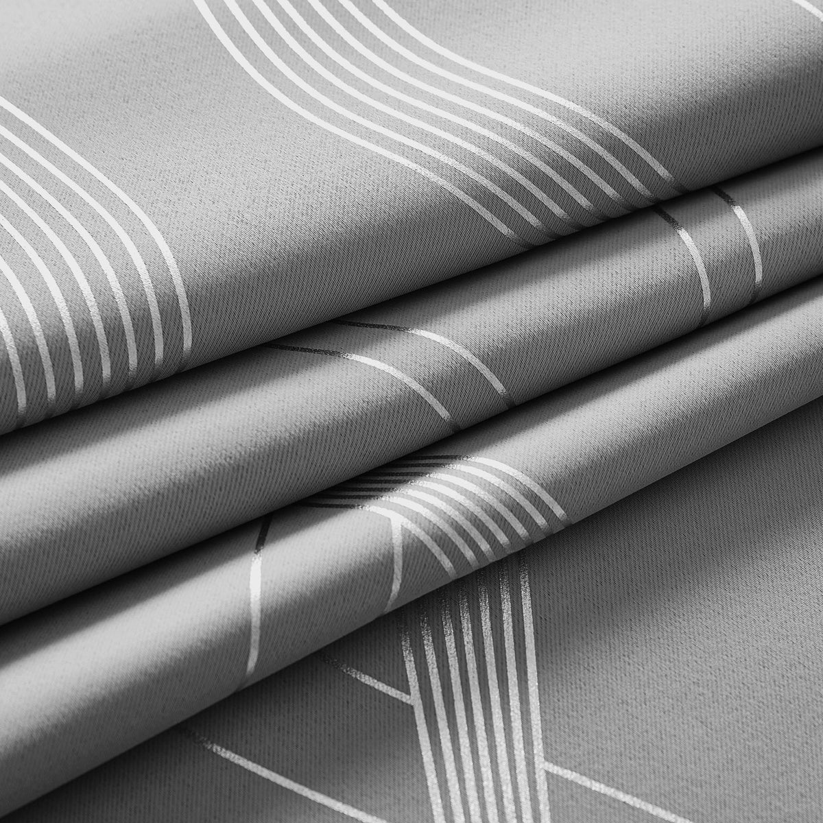 NICETOWN 100% Blackout Silver Grey Curtains Panels for Bedroom, Noise Reducing Thermal Insulated Wave Line Foil Print Design Window Blinds for Patio Sliding Glass Door (2 Panels,52" x 84")