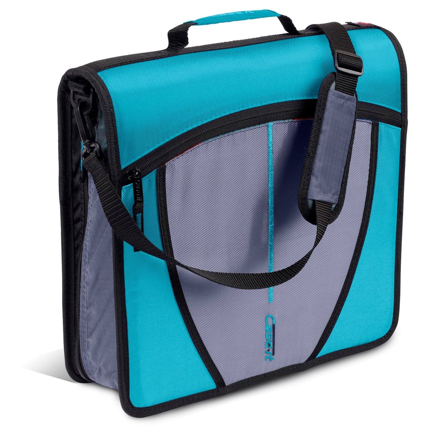 Case-it The Mighty Zip Tab Zipper Binder - 3 Inch O-Rings - 5 Color Tab Expanding File Folder - Multiple Pockets - 600 Sheet Capacity - Comes with Shoulder Strap - Aqua Marine D-146