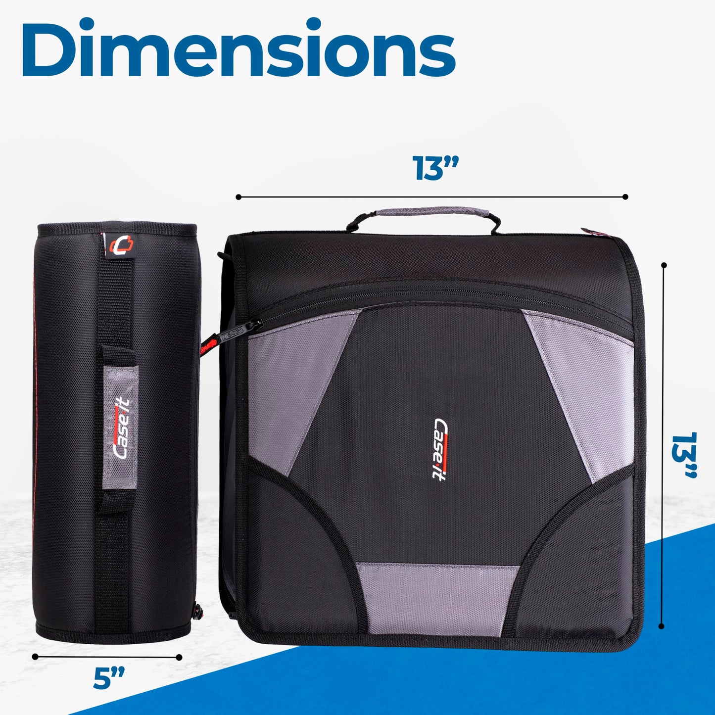 Case-it The King Sized Zip Tab Zipper Binder - 4 Inch D-Rings - 5 Subject File Folder - Multiple Pockets - 800 Sheet Capacity - Comes with Shoulder Strap - Jet Black D-186
