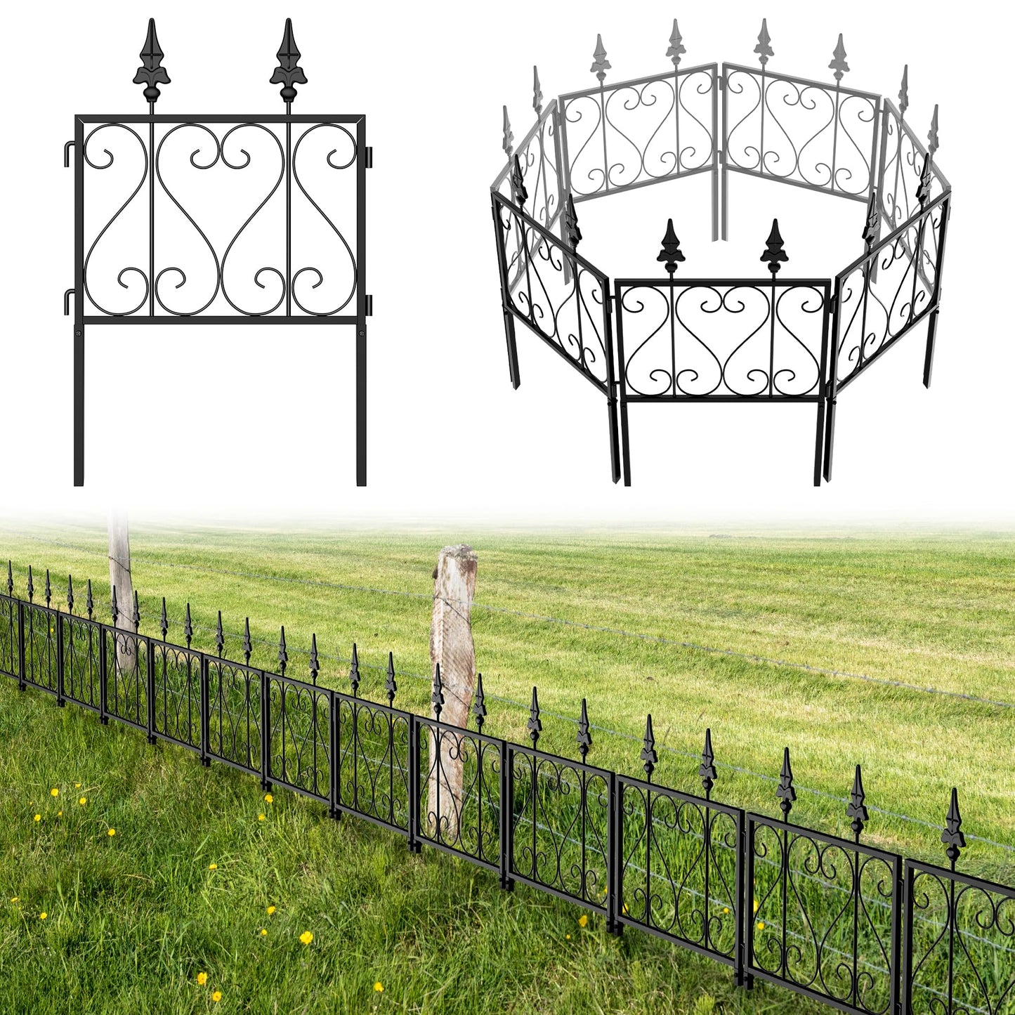 SHINOSKE Decorative Garden Fence 7 Pack 10 Ft (L) x 25 in (H) Metal Garden Fence Border No Dig Animal Dog Rabbit Fence Barrier Rustproof Flower Edging for Garden Patio Yard