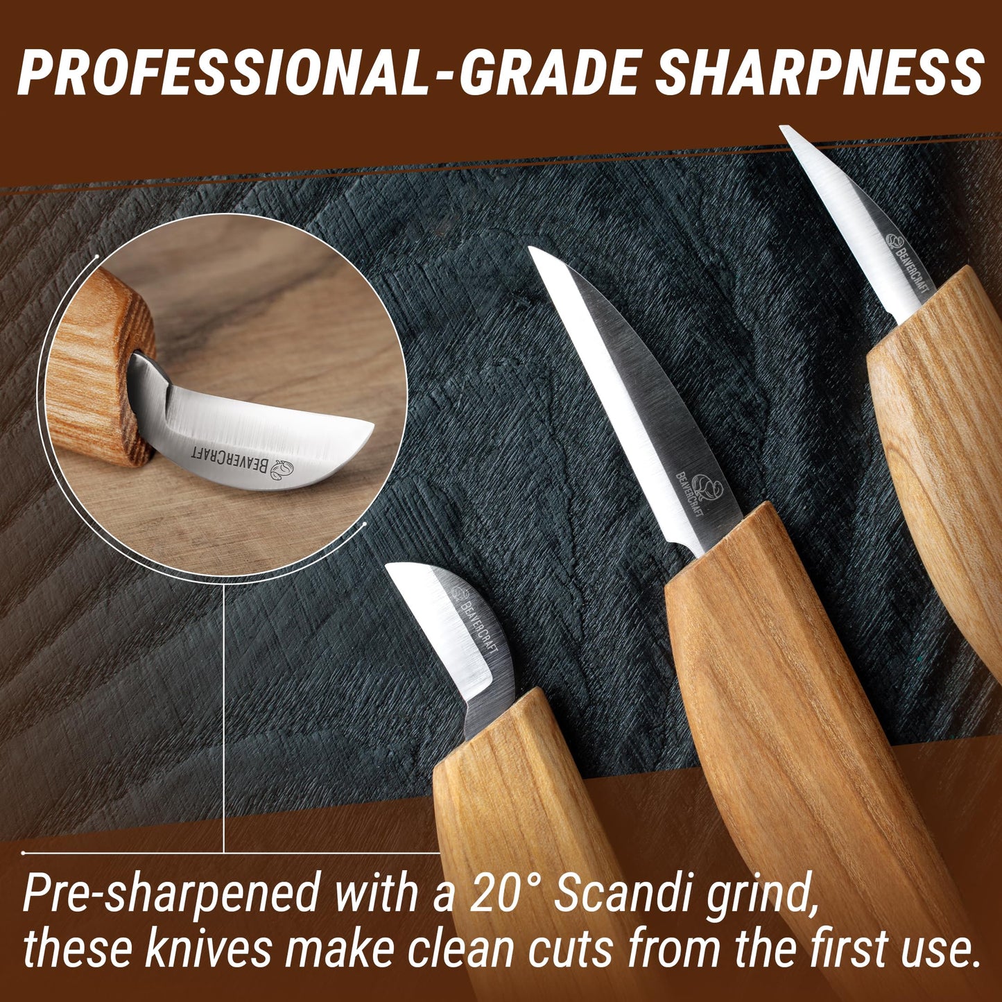 BeaverCraft Wood Carving Knife Kit for Beginners & Kids S15 – Whittling Knives Set with Sloyd, Chip Knife for Carvers – Wood Whittling Kit Includes Carving Tools, Leather Strop, Polishing Compound