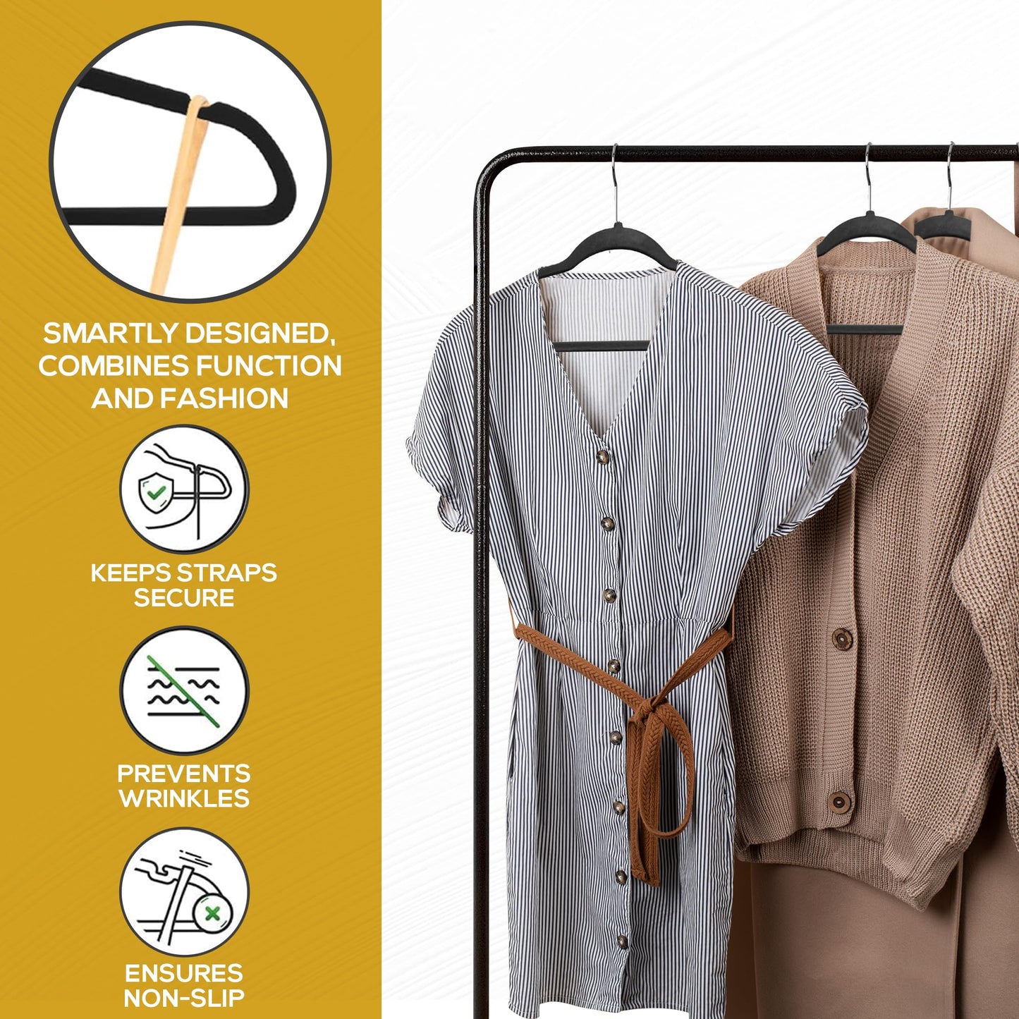 Techzoo Premium Black Velvet Hangers 50 Pack - Space Saving Felt Hanger, Non Slip Clothes Hangers for Closet, Heavy Duty Coat Hanger with 360° Rotatable Hook, Hold Up to 10 lbs