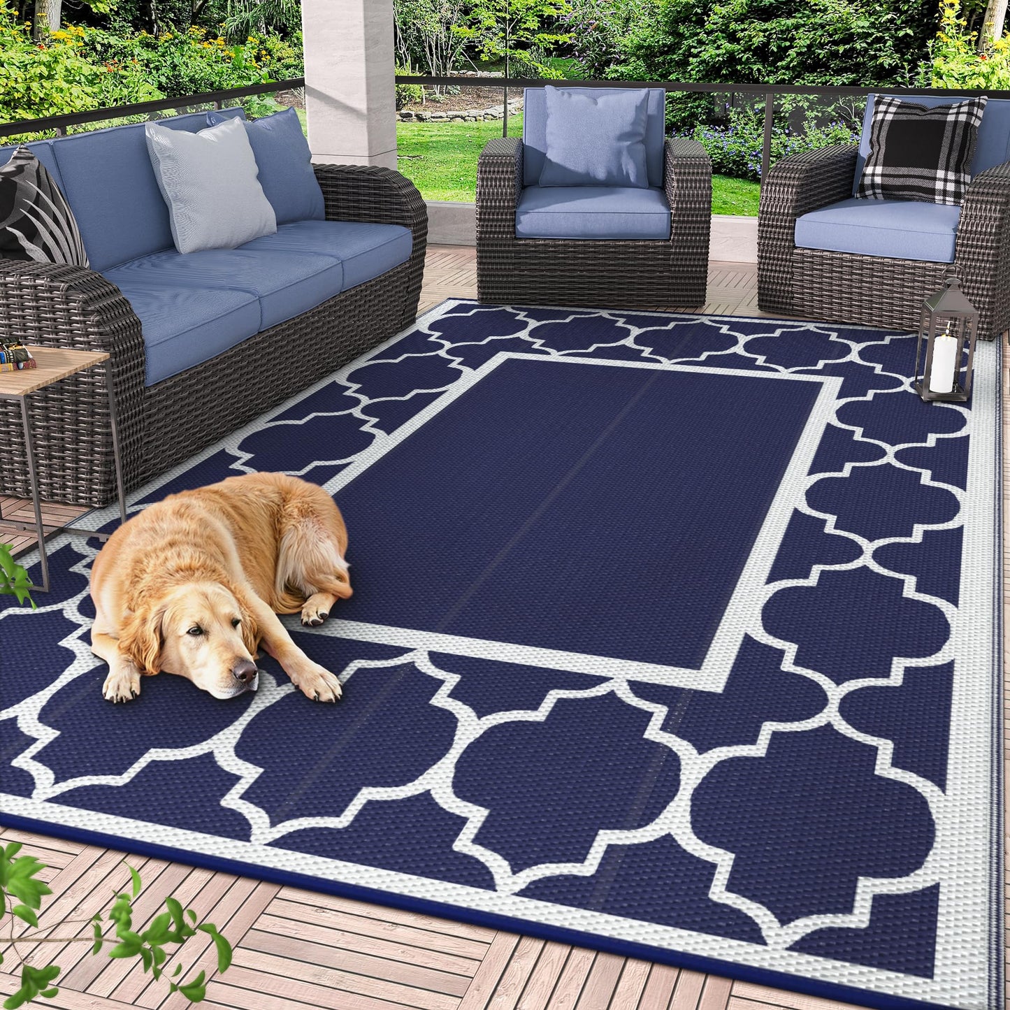 GENIMO Outdoor Rug Waterproof for Patio Decor, Foldable Reversible Plastic Straw Area Rugs Mat for Camper, Outside Carpet for Rv, Deck, Porch, Picnic, Beach, Balcony