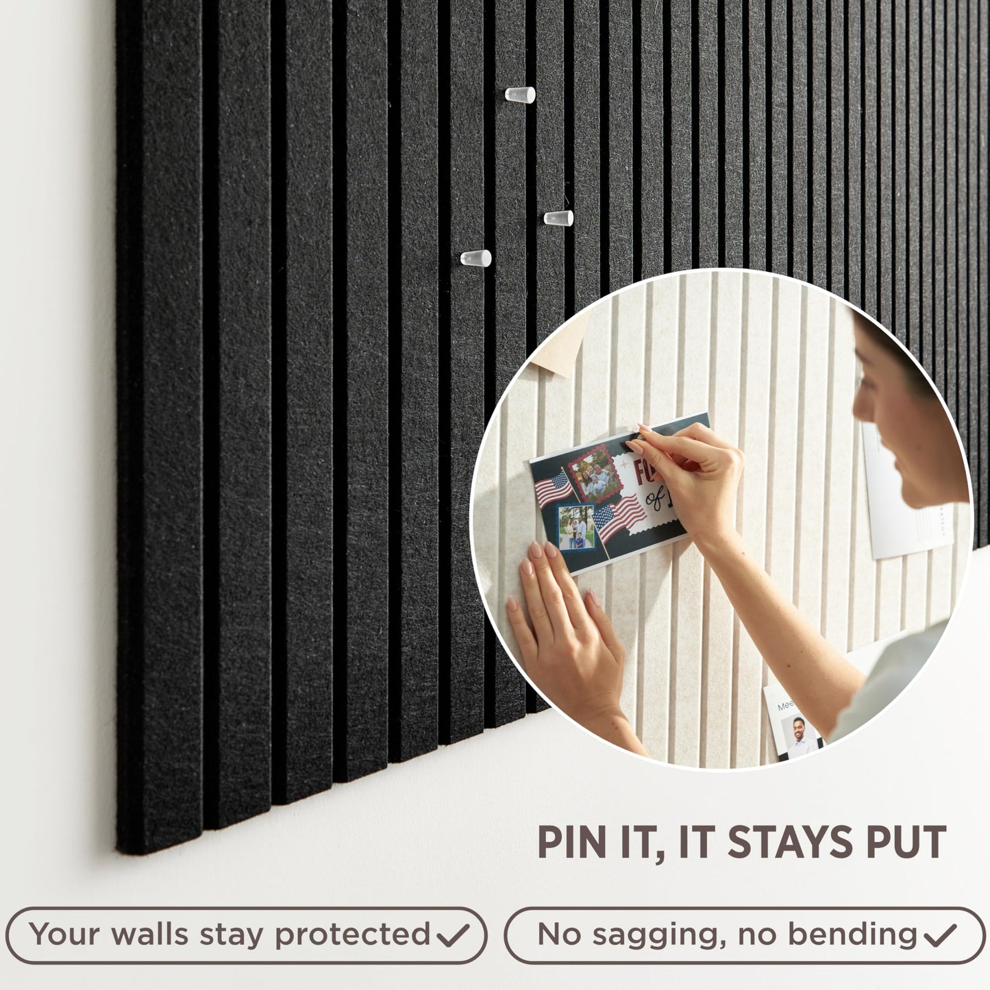 VIVELDA Large Cork Boards for Walls Black Felt Board Alternative - Slat Wall Paneling, Felt Bulletin Board Tiles for Office Decor, Push pin Board Office Wall Organizer -12-Pack (Black)