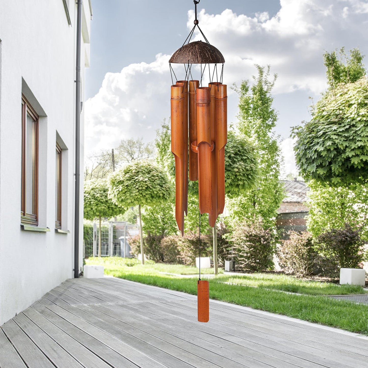 38" Bamboo Wind Chimes 6 Pipes, Handcrafted Bamboo Wind Chime Bring a Unique and Soothing Melody, Create a Zen Atmosphere for Outdoor Indoor Decor, for Sympathy, Memorial