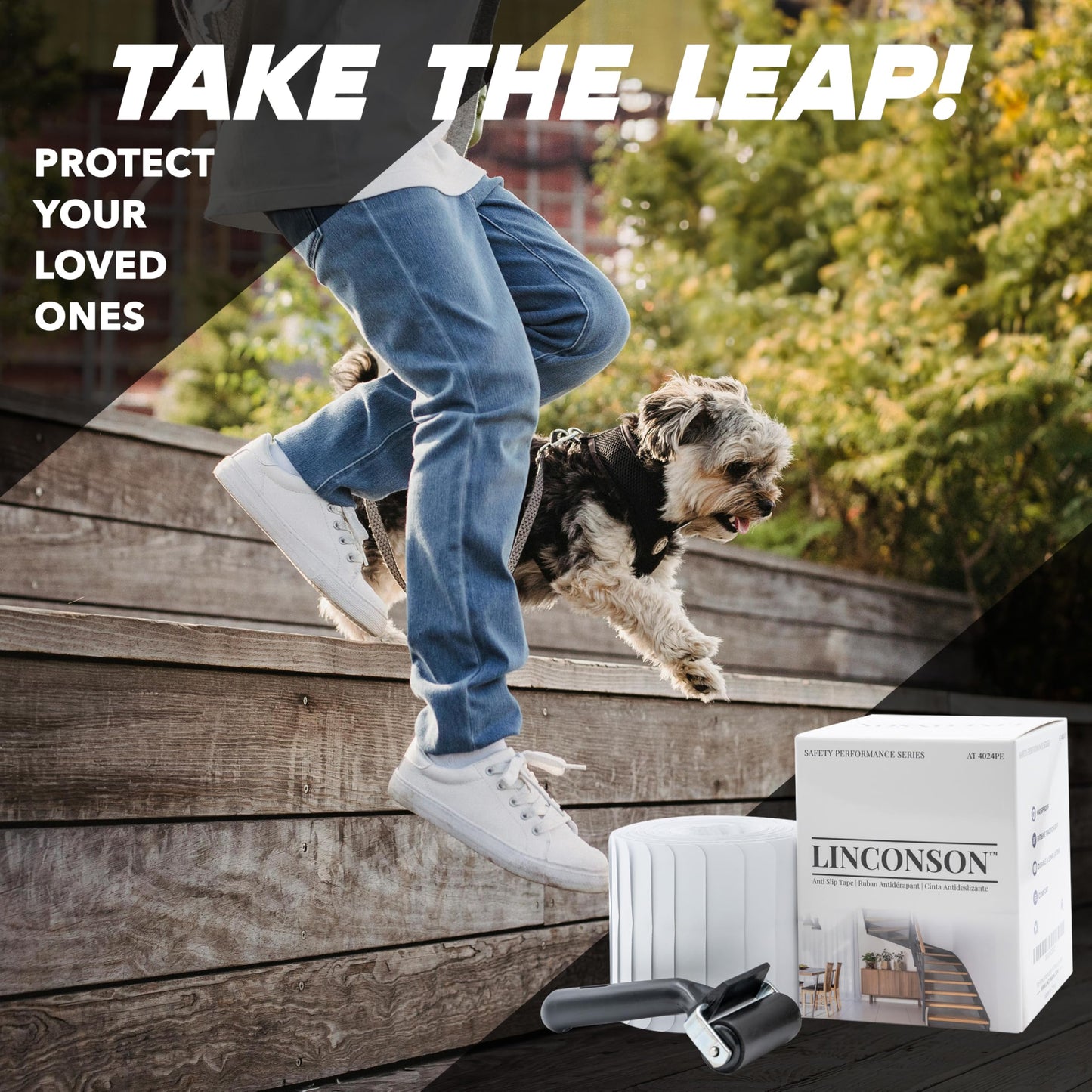 LINCONSON Clear Slip Resistant Stairs Tread Grip Tape | 4” x 32” | Anti Slip Strips-PVC Free (15 Pack) | Easy Install Roller Included