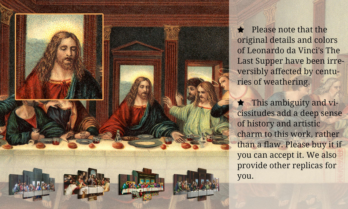 5 Piece Last Supper Wall Art Christian Wall Decor Jesus Posters Leonardo Da Vinci Dining Room Decor The Last Supper Painting for Bedroom Living Room Decor (50''W x 24''H)