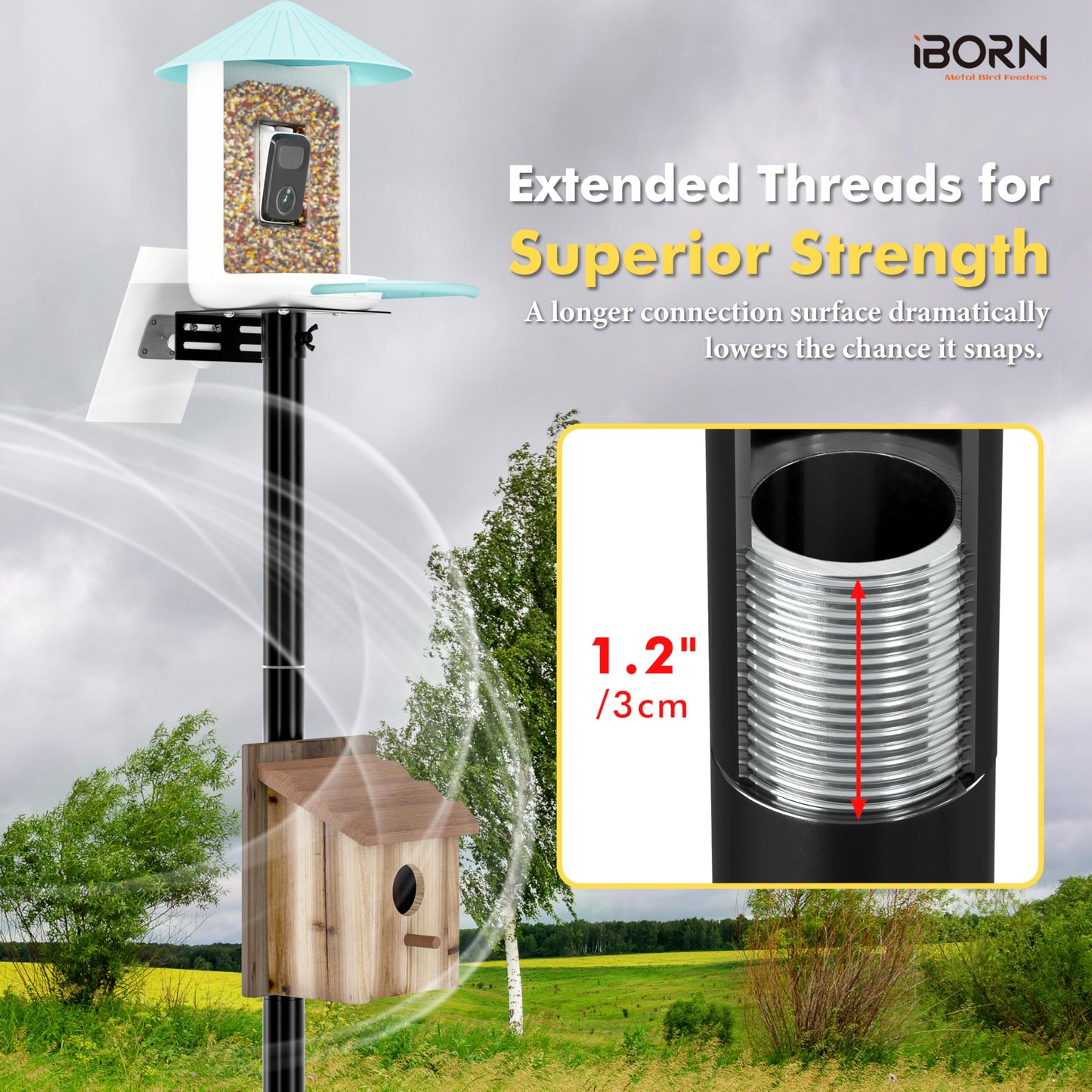 iBorn Camera Bird Feeder Pole 3in1 Compatible Bird Feeder Poles for Outdoors Heavy Duty,63inch Adjustable Height Bird House Pole Mount Kit Bracket Universal for Smart Feeder/Birdhouse