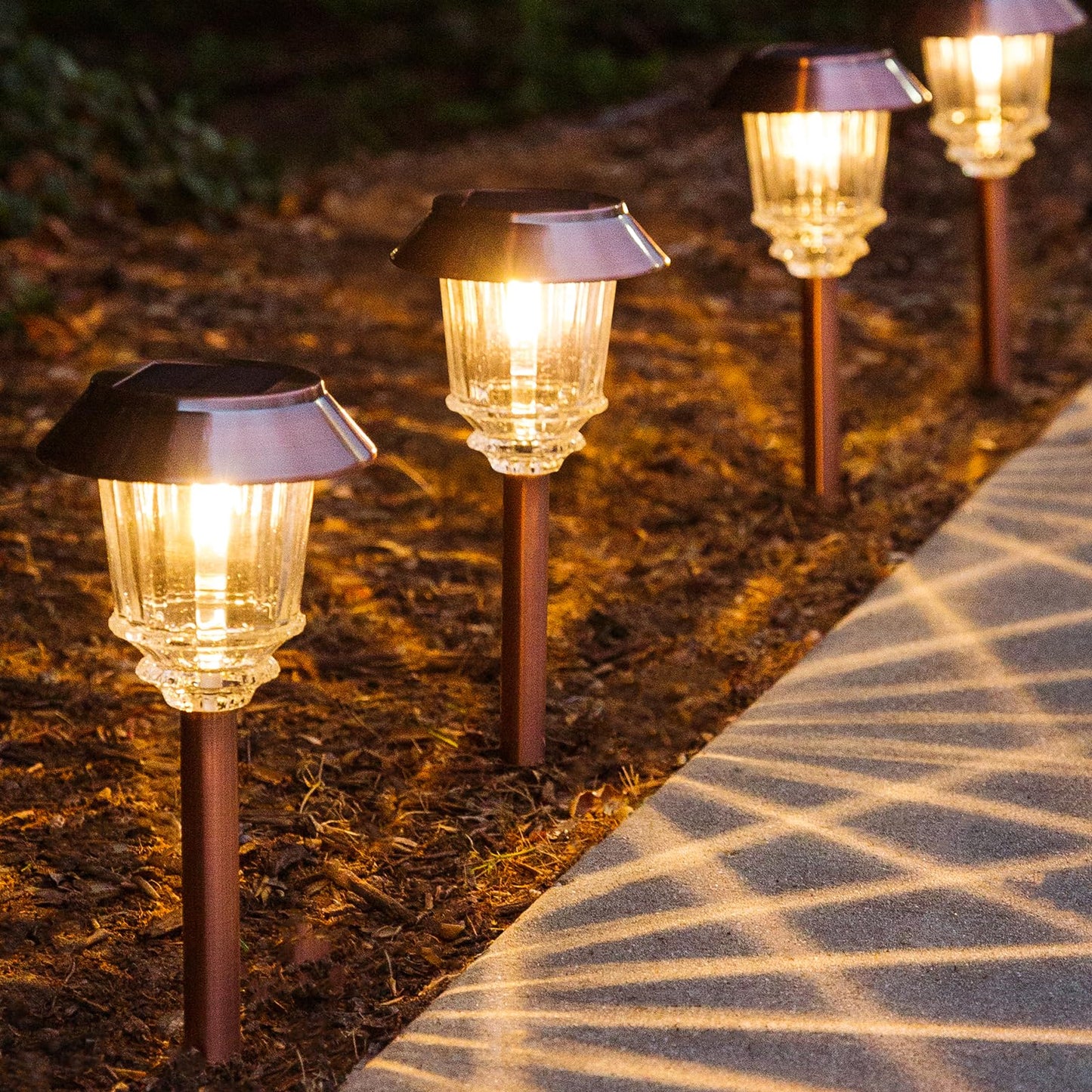 XMCOSY+ Solar Lights Outdoor, Solar Garden Outdoor Waterproof IP65, 10-40 LM Dimmable Auto On/Off Warm White Pathway Lights, Solar Powered Landscape Lighting for Walkway Driveway (4 Pack)
