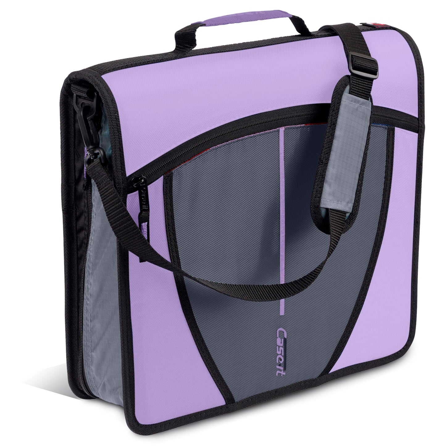 Case-it The Mighty Zip Tab Zipper Binder - 3 Inch O-Rings - 5 Color Tab Expanding File Folder - Multiple Pockets - 600 Sheet Capacity - Comes with Shoulder Strap - Lavender D-146