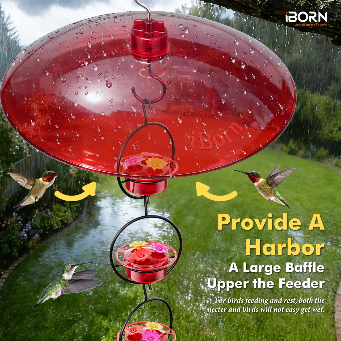 iBorn 13-inch Hummingbird Feeders Baffle, Weather Guard, for Hanging Bird Feeder for Outdoors Rain Guard, Chew-Proof Polycarbonate, Pack of 2, Red