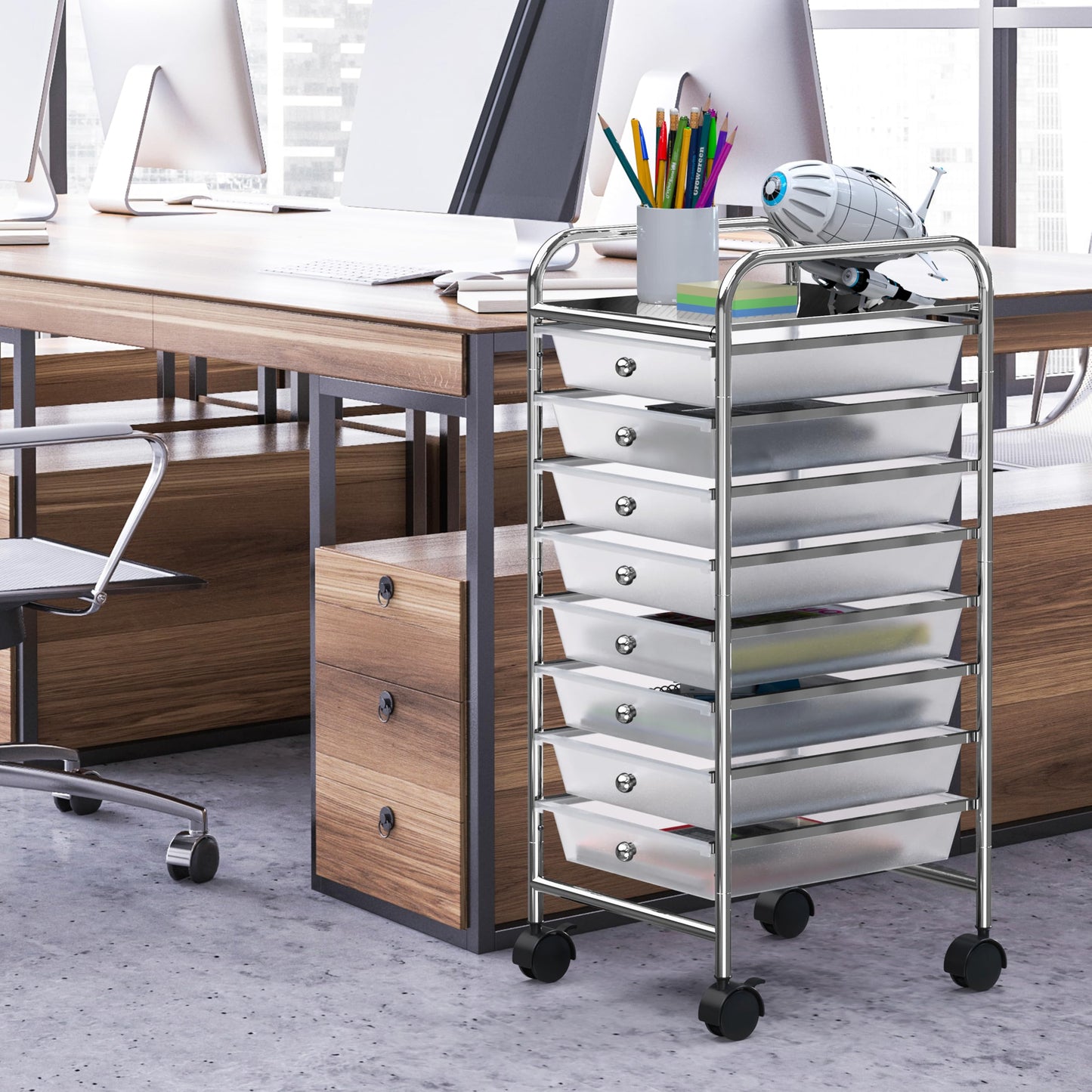 Simple Houseware 8-Drawer Rolling Storage Utility Cart with Wheels for Office, Chrome