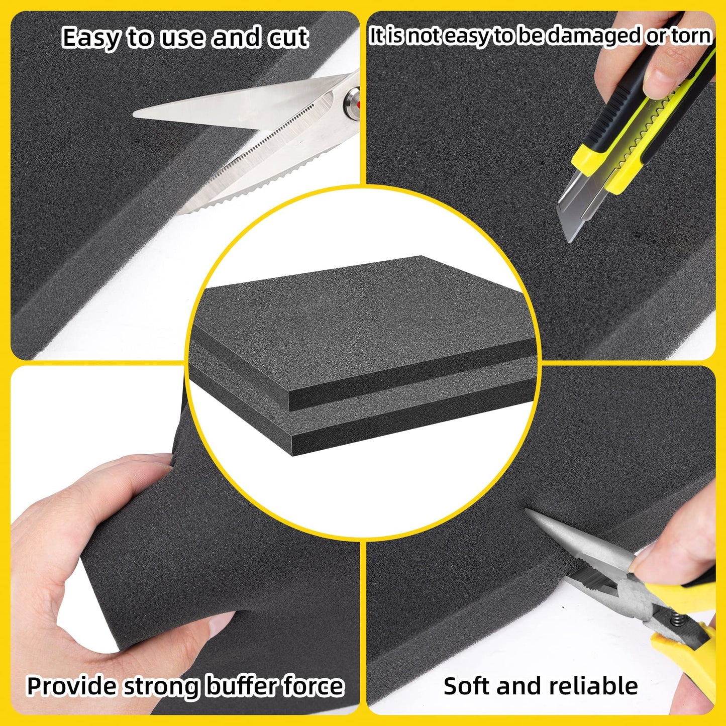 8 Pcs High Density Polyurethane Foam Sheet - 16 x 12 x 1 In Tool Box Cuttable Foam Inserts for Cases - Storage Packing Foam Sheets Cushioning for Camera Crafts Drawer