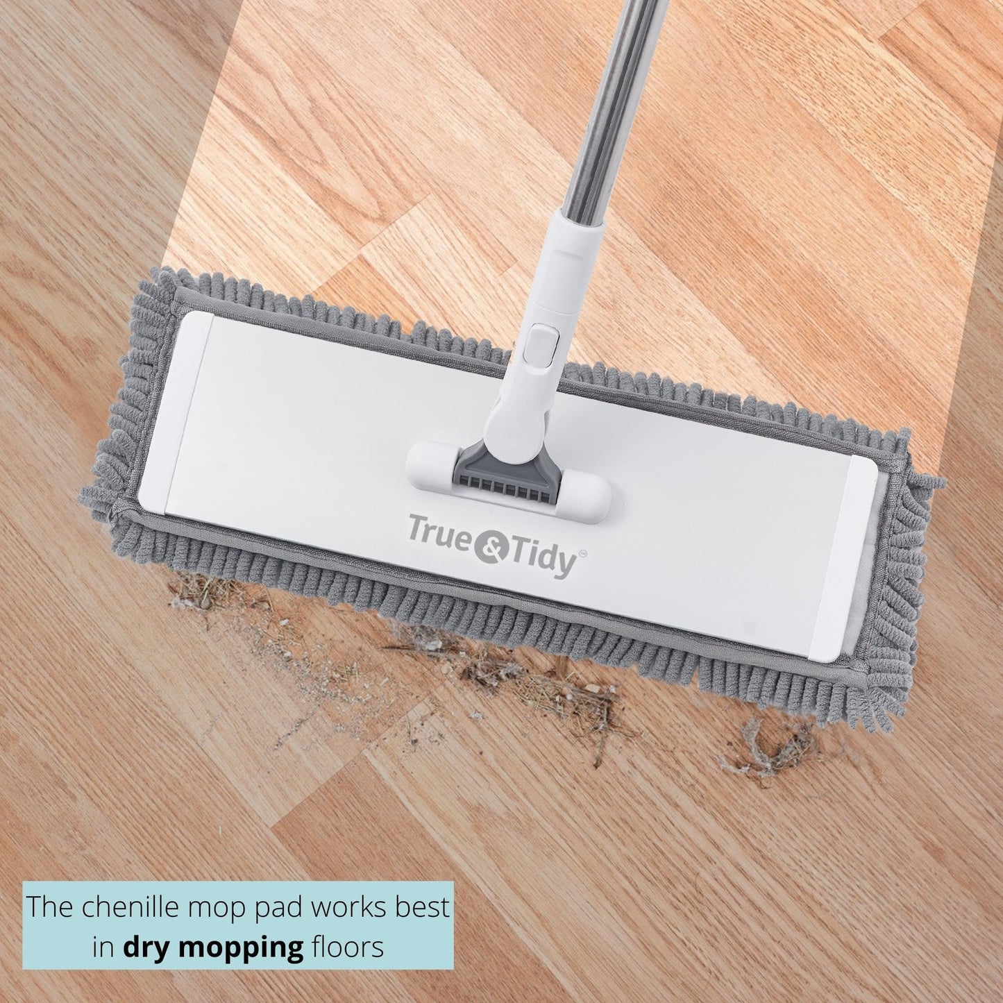 True & Tidy SWEEP-180A Heavy Duty Wet and Dry Sweeper Dust Mop, Includes 1 Microfiber and 1 Chenille Mop Pad, Aluminum Mop Head, for All Types of Floors