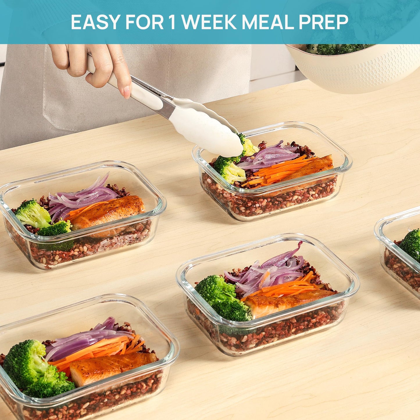 Vtopmart 10Pack 22oz Glass Food Storage Containers with Lids, Meal Prep Containers, Airtight Lunch Containers Bento Boxes with Snap Locking Lids for Microwave, Oven, Freezer and Dishwasher