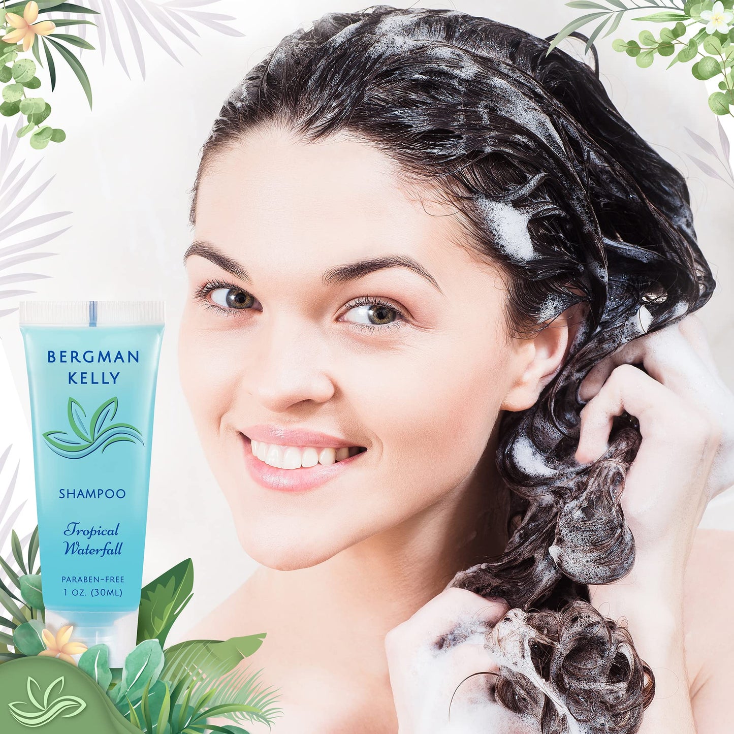 Bergman Kelly - Hotel Toiletries Bundle - Tropical Waterfall, 30 ml ea, 125 Pieces - 5-Piece Set: 25 ea Rectangular Bar Soap, Shampoo, Conditioner, Body Lotion & Body Wash - Bulk Mini Guest Amenities