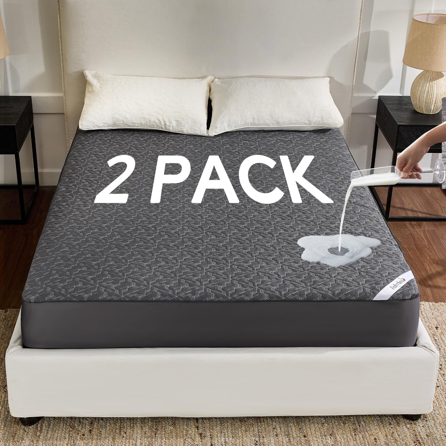2 Pack Waterproof Mattress Protector Queen Size, Mattress Pad Cover 3D Air Fabric, Noiseless and Breathable Mattress Pad Fitted Style with Stretchable Pockets,Ultra Soft and Machine Washable