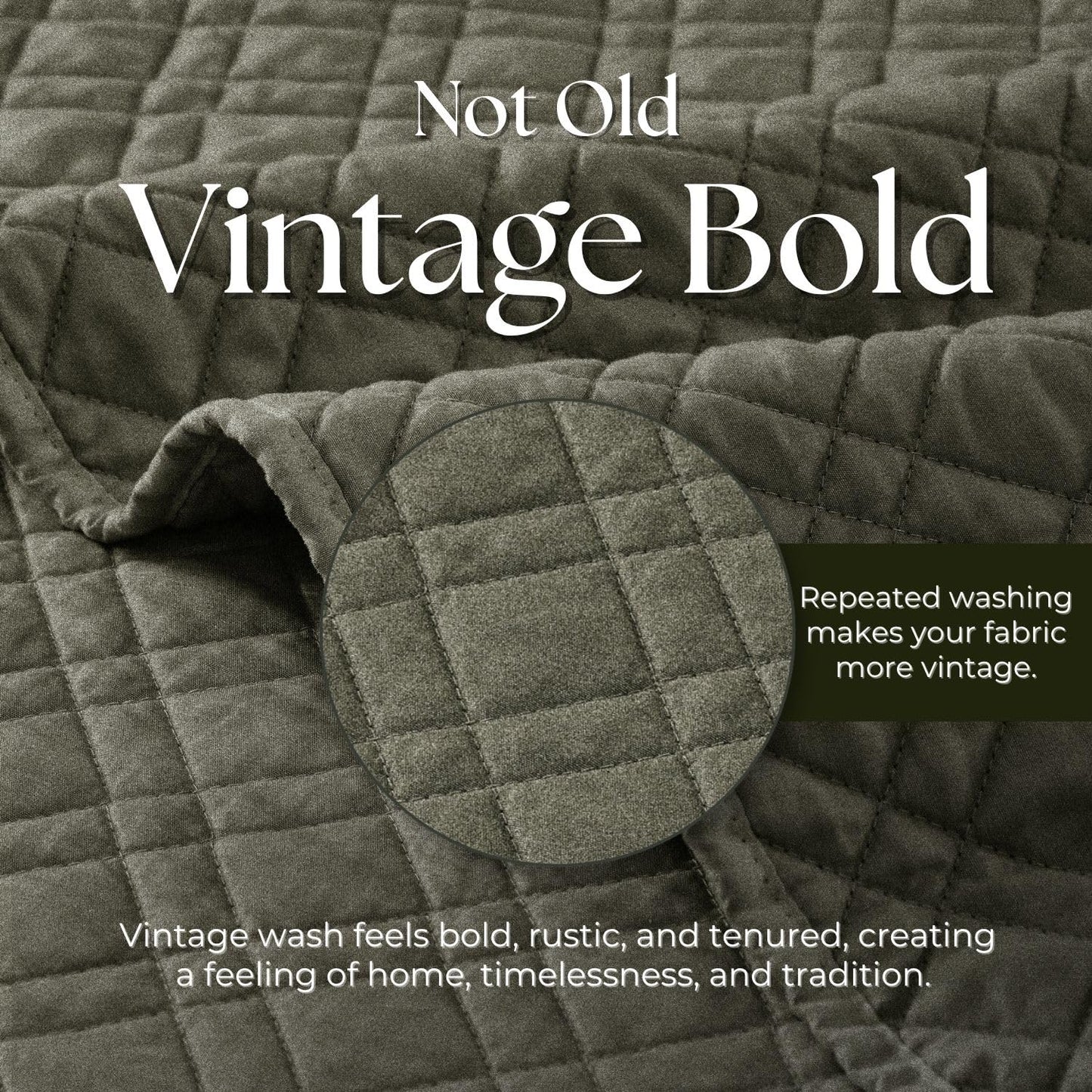 King Quilt Set with Shams Lightweight Quilted Bedspread Coverlet Thin Comforter Bed Cover Vintage Washed Quilted Blanket for All Season, Brushed Microfiber Diamond Stitching, Olive, 104"x92"