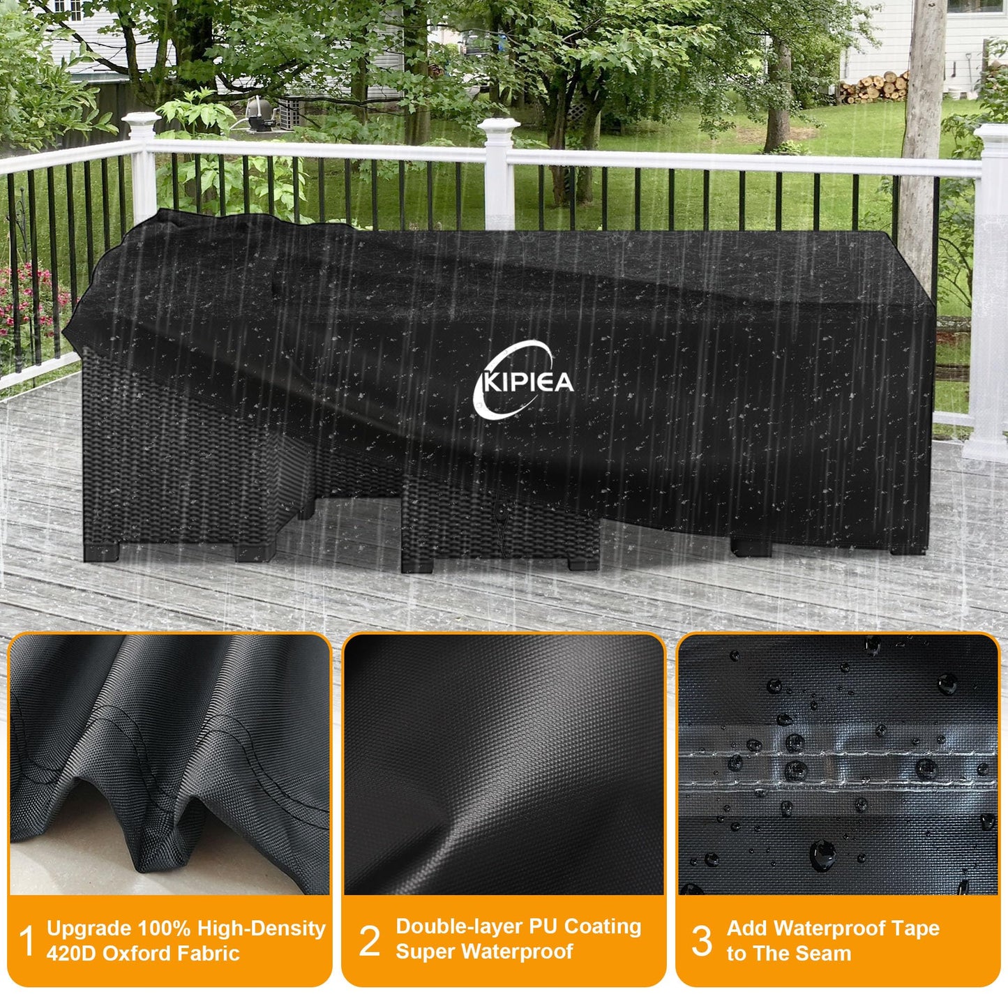 Kipiea Patio Furniture Covers Waterproof Winter, 420D Outdoor Furniture Set Covers, Heavy-Duty Patio Table Covers, No Tears Anti UV No Fading (90" L x 64" W x 28" H)