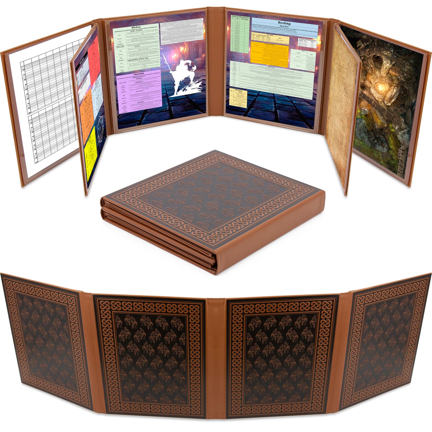 CASEMATIX DM Screen Faux Leather 8-Panel Deluxe GM Screen - Eight Panel Folding Dungeon Master Screen with 2 Swinging Panels and Wet Erase Pockets for TTRPGs, Inserts Not Included