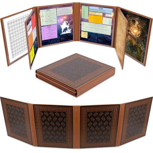 CASEMATIX DM Screen Faux Leather 8-Panel Deluxe GM Screen - Eight Panel Folding Dungeon Master Screen with 2 Swinging Panels and Wet Erase Pockets for TTRPGs, Inserts Not Included