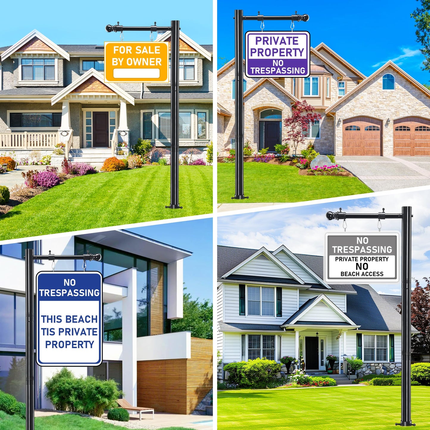 Real Estate Sign Post, 254cm Realtor Yard Sign Post for Sale Signs, Rent Signs, Open House Signs for Real Estate, 88cm Arm Holds up to 63cm Sign, Black (No Sign Included)