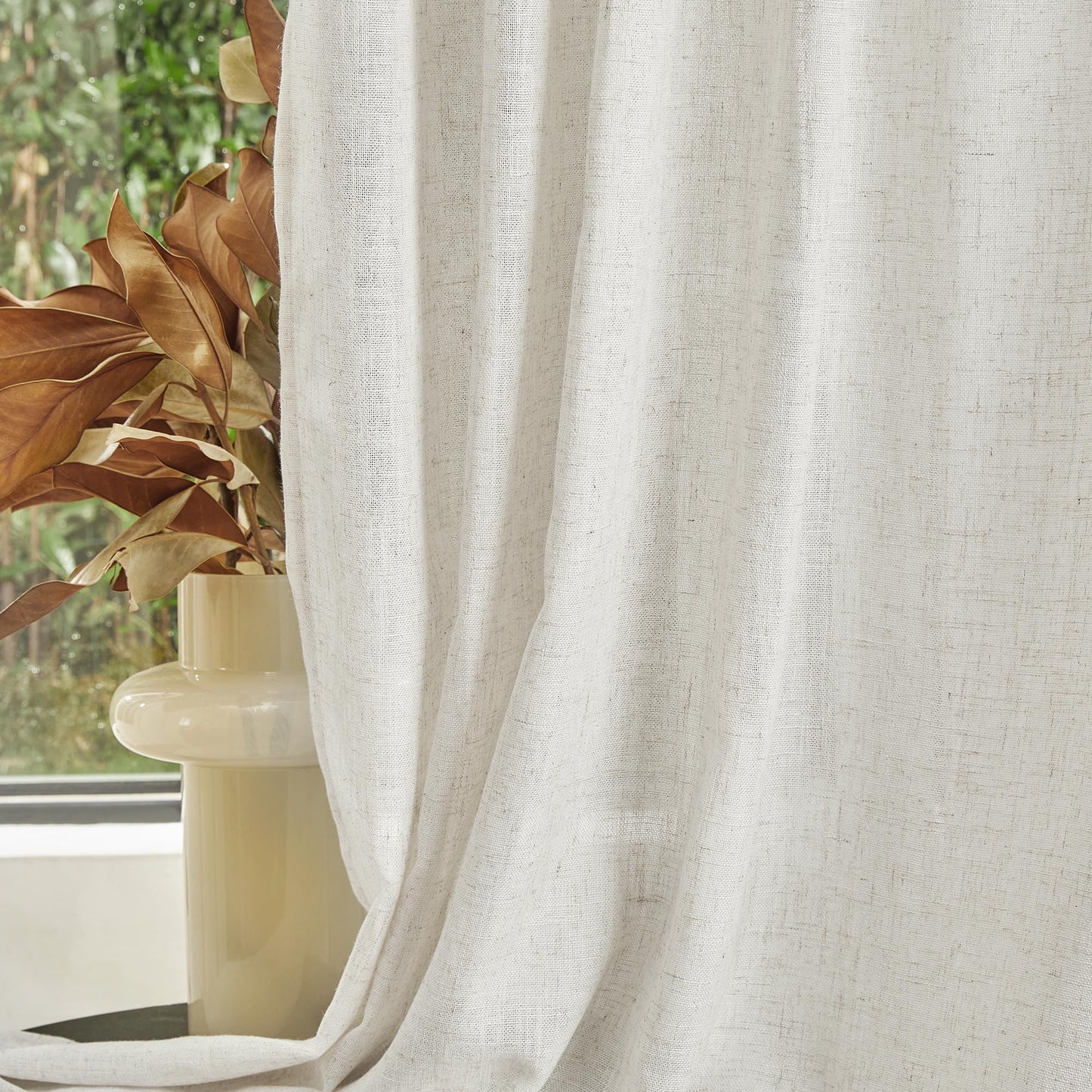 MYSKY HOME Country Curtains for Sliding Glass Door, Back Tab Semi Sheer Curtain Panels Extra Long Floor Length Drapes Linen Texture Soft Touch, 50x108 Inch, Linen, 2 Panels