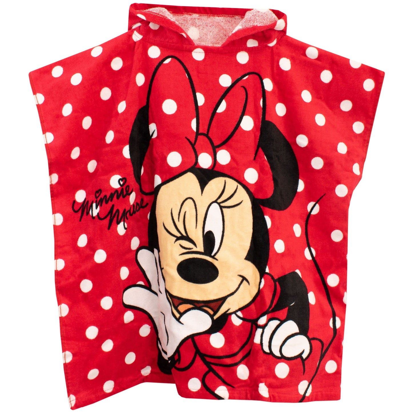 Disney Girls Minnie Mouse Towel Kids Hooded Poncho for Bath Swim or Beach Red One Size