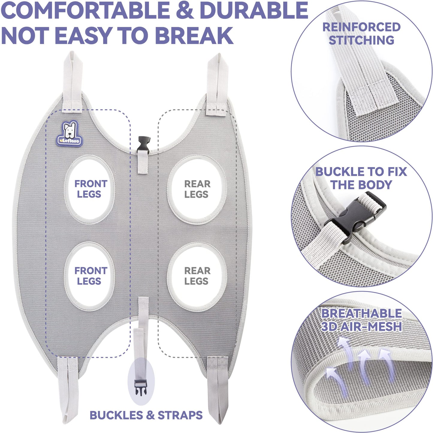 Loflaze Dog Grooming Hammock Harness for Dogs & Cats with Pet Nail Clipper Trimmer - Cat Hanger Sling for Trimming Clipping Nails- Dog Hammock Restraint Bag for Small Medium Large Dog （ Grey M ）