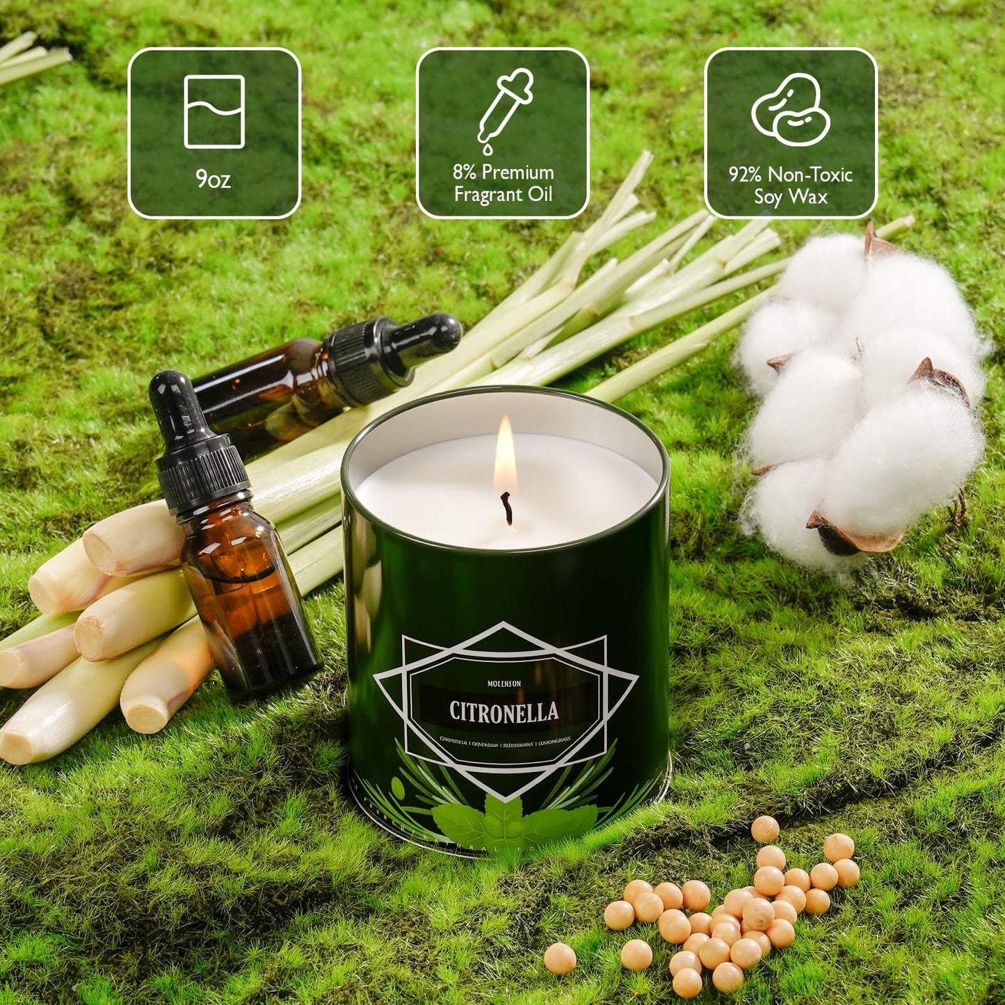 Citronella Candles Outdoor, 4-Pack Citronella Candles for Outside Patio, Camping & Garden, Summer Gifts for Indoor Home Scented, 60-Hour Burn Time, 9 Ounce Each