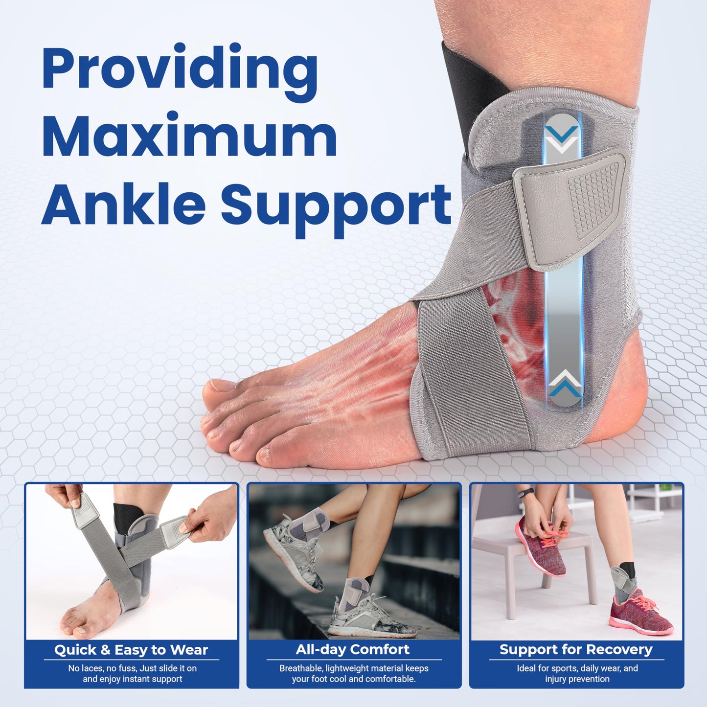 Ankle Brace for Women Men, Ankle Support Brace for Injury Recovery, Sprain, Achilles, Tendon, Ankle Support for Women Men with Adjustable Wrap, Ankle Stabilizer for Sports
