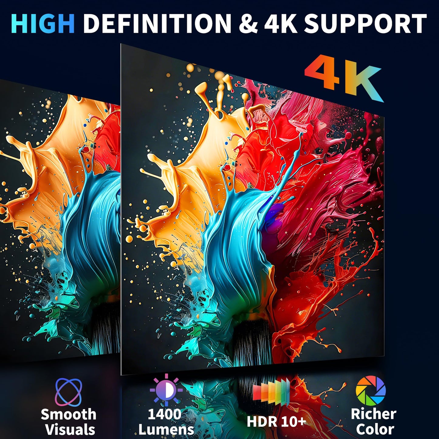 [Built-in Apps & 2026 Upgraded] Mini Projector Support 4K 1080P Auto Keystone 180° Rotatable with WiFi 6 and Bluetooth 5.4, Projector Portable Compatibile with HDMI/TV Stick/Memory Stick/Laptop-Black